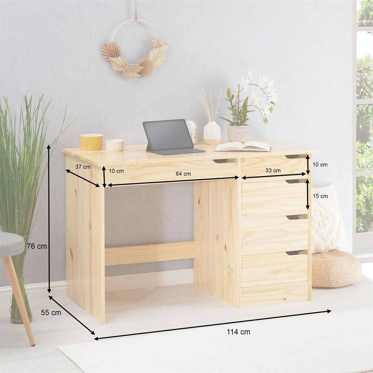 SCHREIBTISCH HUGO natur - Naturfarben, Holz (54/114/76cm) - IDIMEX