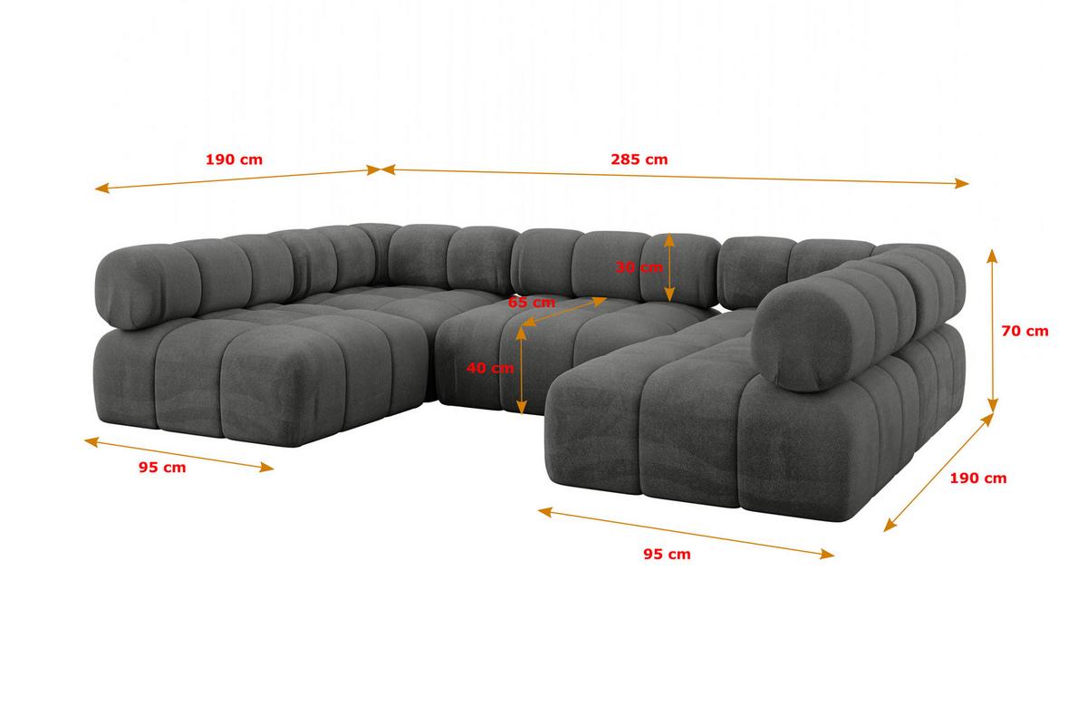 WOHNLANDSCHAFT modulares Sofa Garvo-U1 - 285x190x70 cm Dunkelgrau Velours - Dunkelgrau, Holzwerkstoff/Textil (285/70/190cm) - ALTDECOR