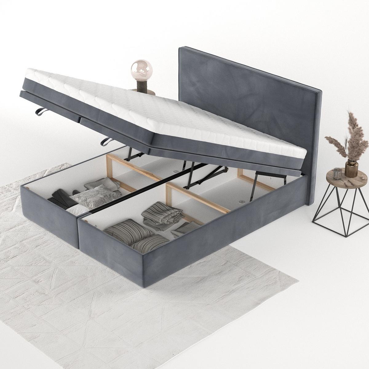 BOXBETT Zalla 200/200 cm Dunkelgrau im Kronos Stoff - Dunkelgrau/Schwarz, Holz/Holzwerkstoff (200/200cm) - AltaBeds