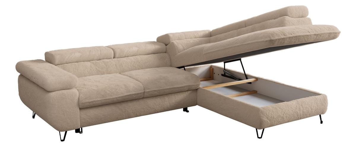 ECKSOFA PETER L Beige Plüsch - Rechts Seite - Sandfarben/Beige, Textil/Metall (273/208cm) - MKS