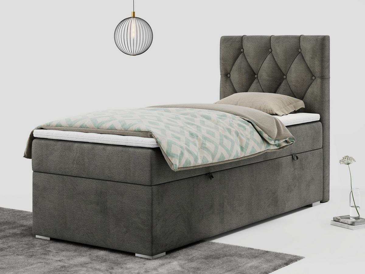 BOXBETT ALDA 90/200 Dunkelgrau Velvet - H3 - Rechts Seite - Dunkelgrau, Holz/Textil (90/200cm) - MKS