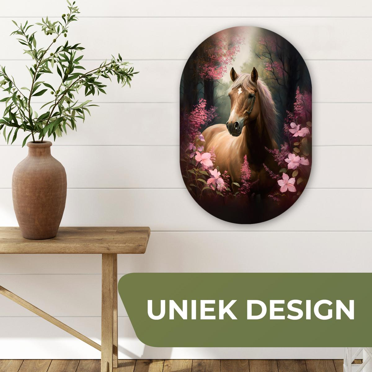 WANDBILD Pferd - Blumen - Rosa - Natur - Wald Deko Wohnzimmer 40x60 cm - Altrosa, Kunststoff (40/60cm) - MuchoWow