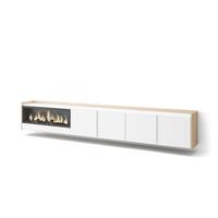 LOWBOARD, Weiß und Eiche, 315/35/50cm, Kamin mit Feuereffekt XXL - Weiß, Holzwerkstoff (315/50/35cm) - Skraut Home