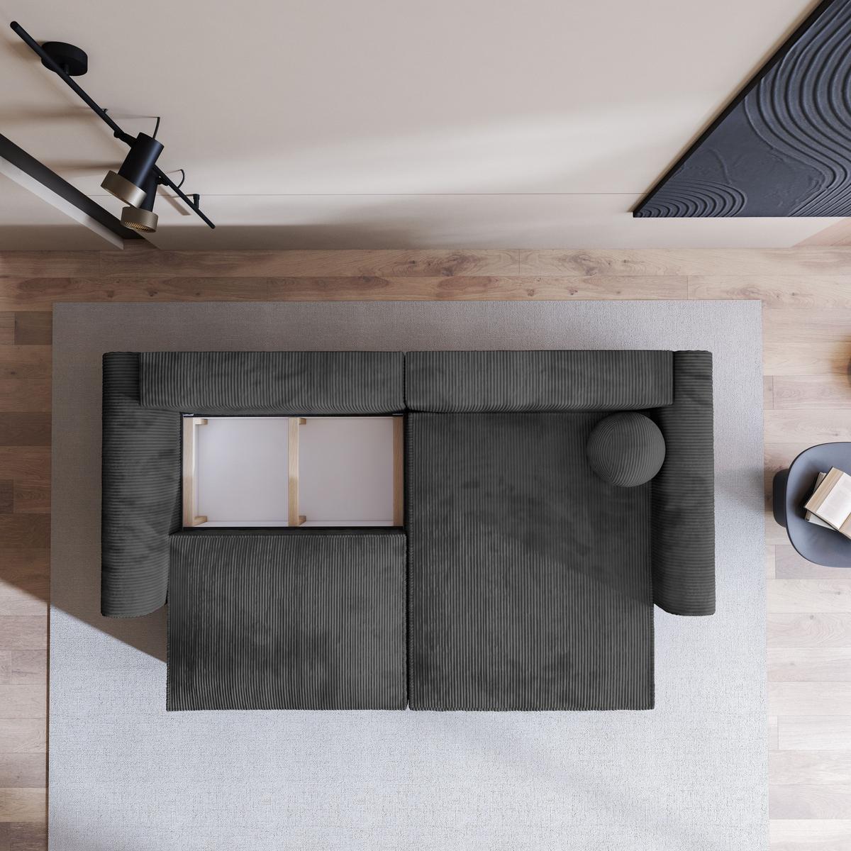 ECKSOFA FIANO P Graphitfarben Kordstoff mit Schlaffunktion - Graphitfarben/Grau, Holz/Kunststoff (245/148cm) - MASSENO