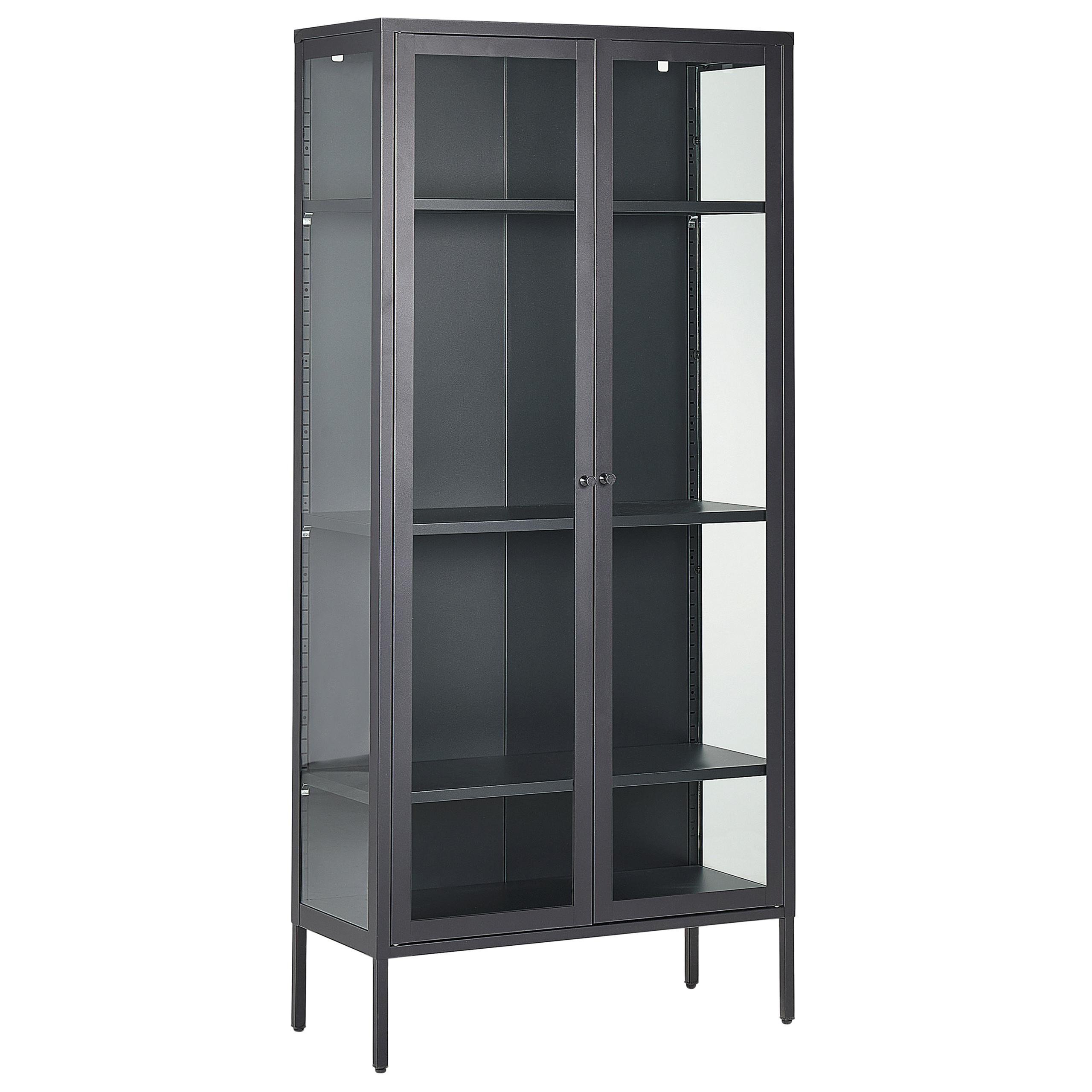 VITRINE Metall schwarz 4 Fächer 176 cm Harty - Schwarz, Metall (80/176/35cm) - Beliani