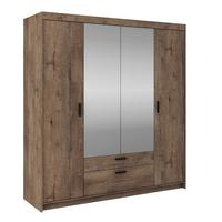 DREHTÜRENSCHRANK ELENORA 176,3/190,5/53cm 4-türig mit Spiegel Braun - Braun, Holzwerkstoff (176.3/190.5/53cm) - MASSENO