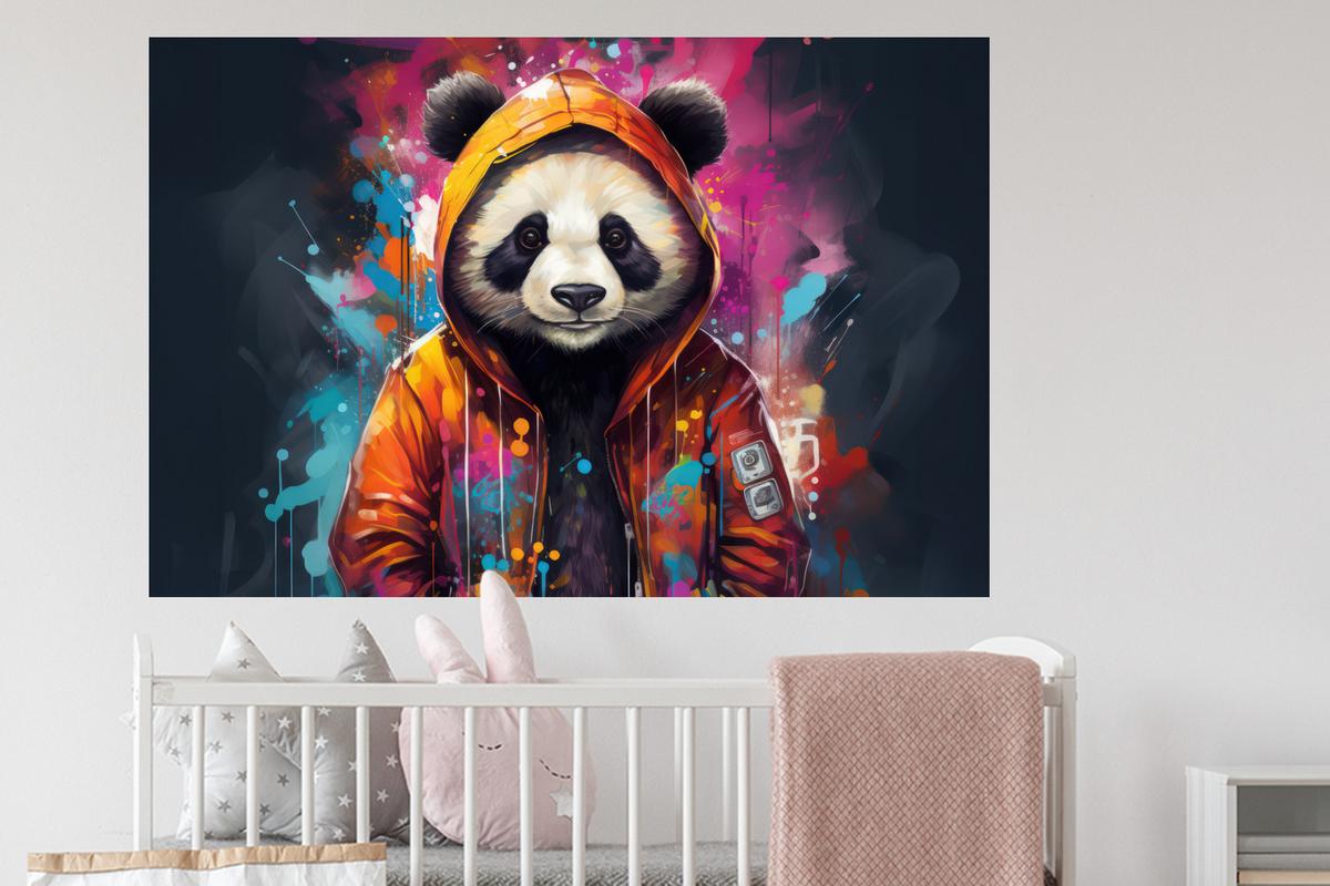 WANDTATTOO Panda - Jacke - Graffiti - Orange Wandsticker 120x80 cm - Orange, Kunststoff (120/80/0.1cm) - MuchoWow