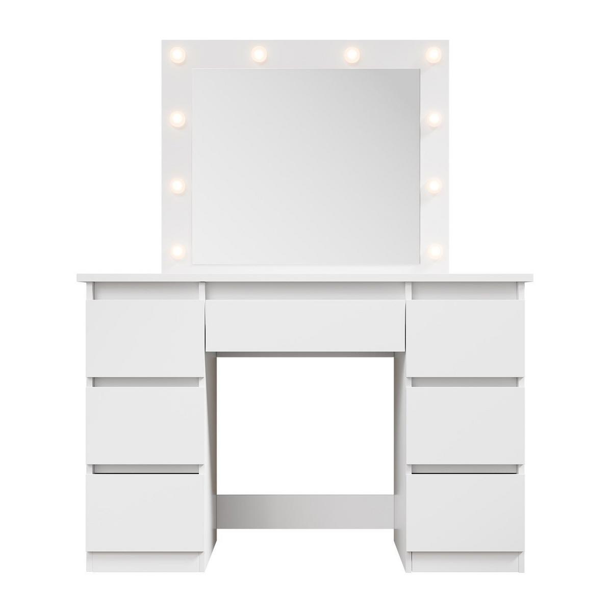SCHMINKTISCH Talea mit LED (3 Lichtstufen) - Weiß, Holz (110/141/40cm) - Juskys