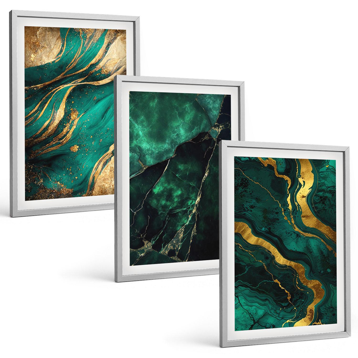 BILDER SET 3er Set - 40x60 cm Silberner Rahmen - Elegante Steinmuster - Silberfarben, Kunststoff (40/60cm) - TULUP