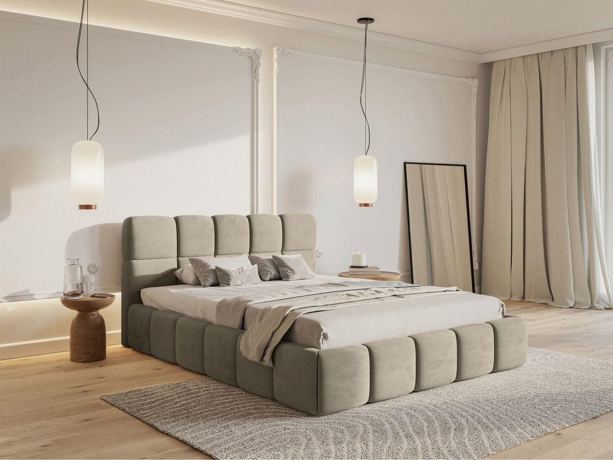 POLSTERBETT Cloudy Graubeige Samt, 120x200 cm - Taupe/Schwarz, Kunststoff/Textil (120/200cm) - Selsey