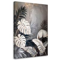 WANDBILD, Monstera- und Bananenblätter auf grauem Hintergrund - Weiß, Textil (60/90cm) - Feeby