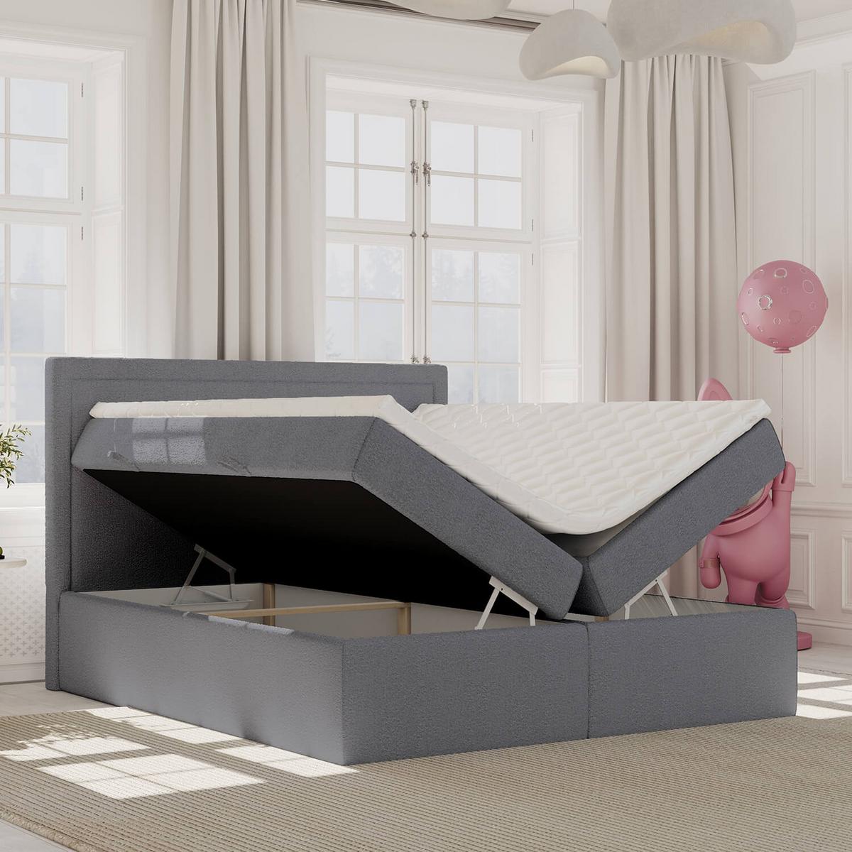 BOXBETT Jodan 180/200 cm Anthrazit im Baloo Stoff - Anthrazit/Schwarz, Holz/Holzwerkstoff (180/200cm) - AltaBeds