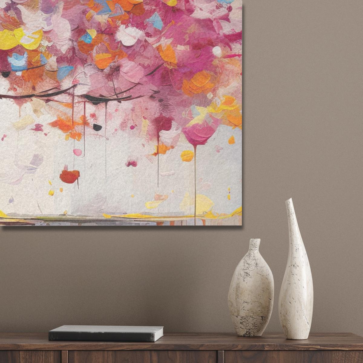 AKUSTIKBILD Aquarell - Baum - Kunst - Abstrakt Wandbild Wohnzimmer 100x70 cm - Multicolor, Kunststoff (100/70/0.9cm) - MuchoWow