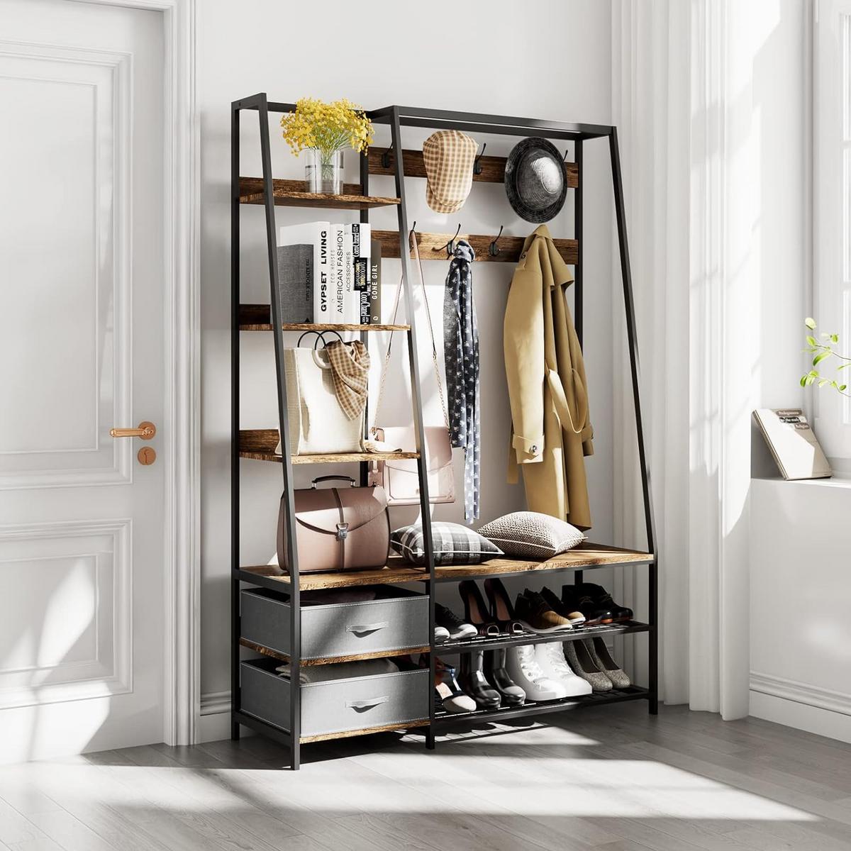 GARDEROBENSTÄNDER 180cm Braun - Braun, Holz (122/180/40cm) - COSTWAY