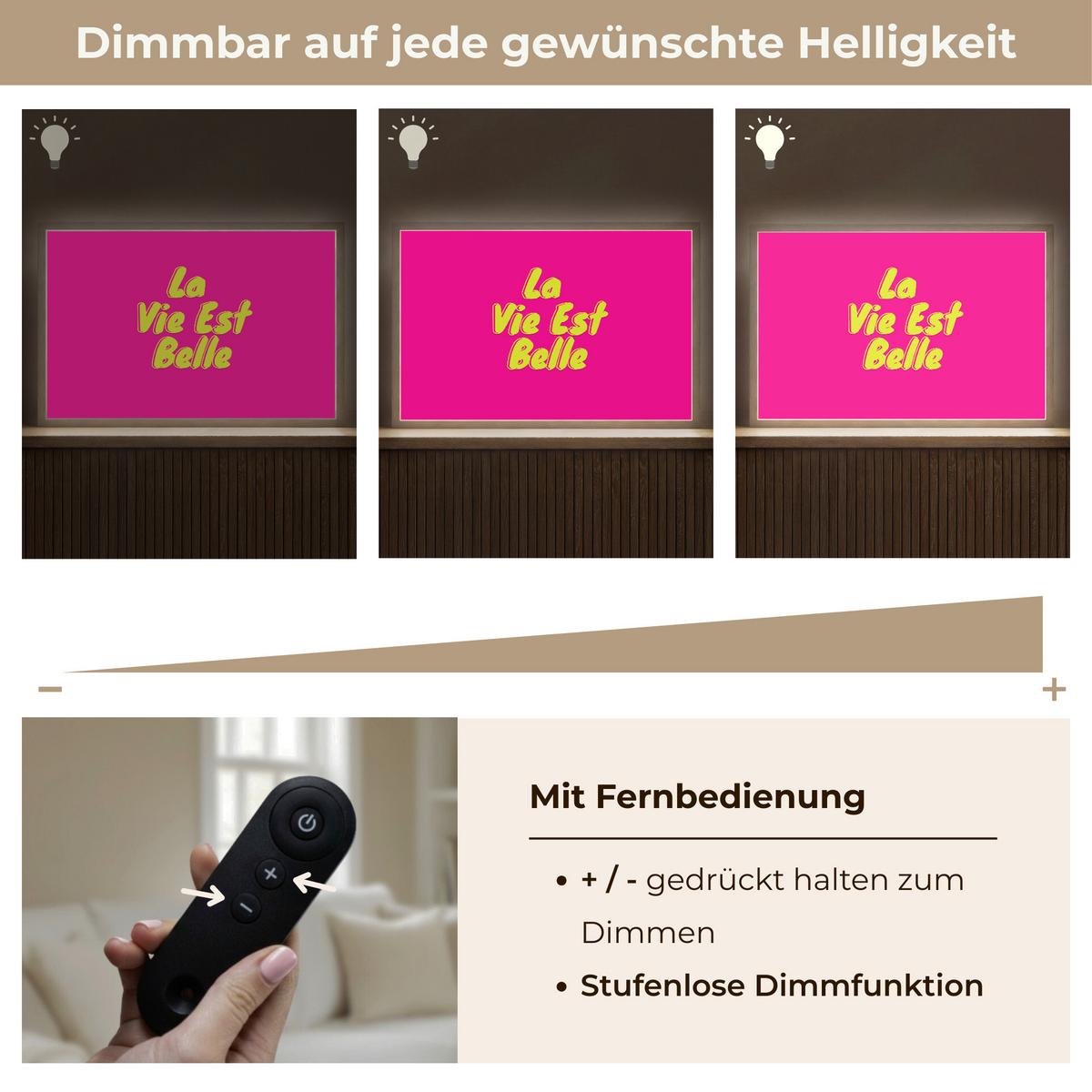 WANDLEUCHTE MIT AKKU Zitat - Retro - Rosa 60x40 cm - Pink, Holzwerkstoff (60/40/8cm) - OnlyWow