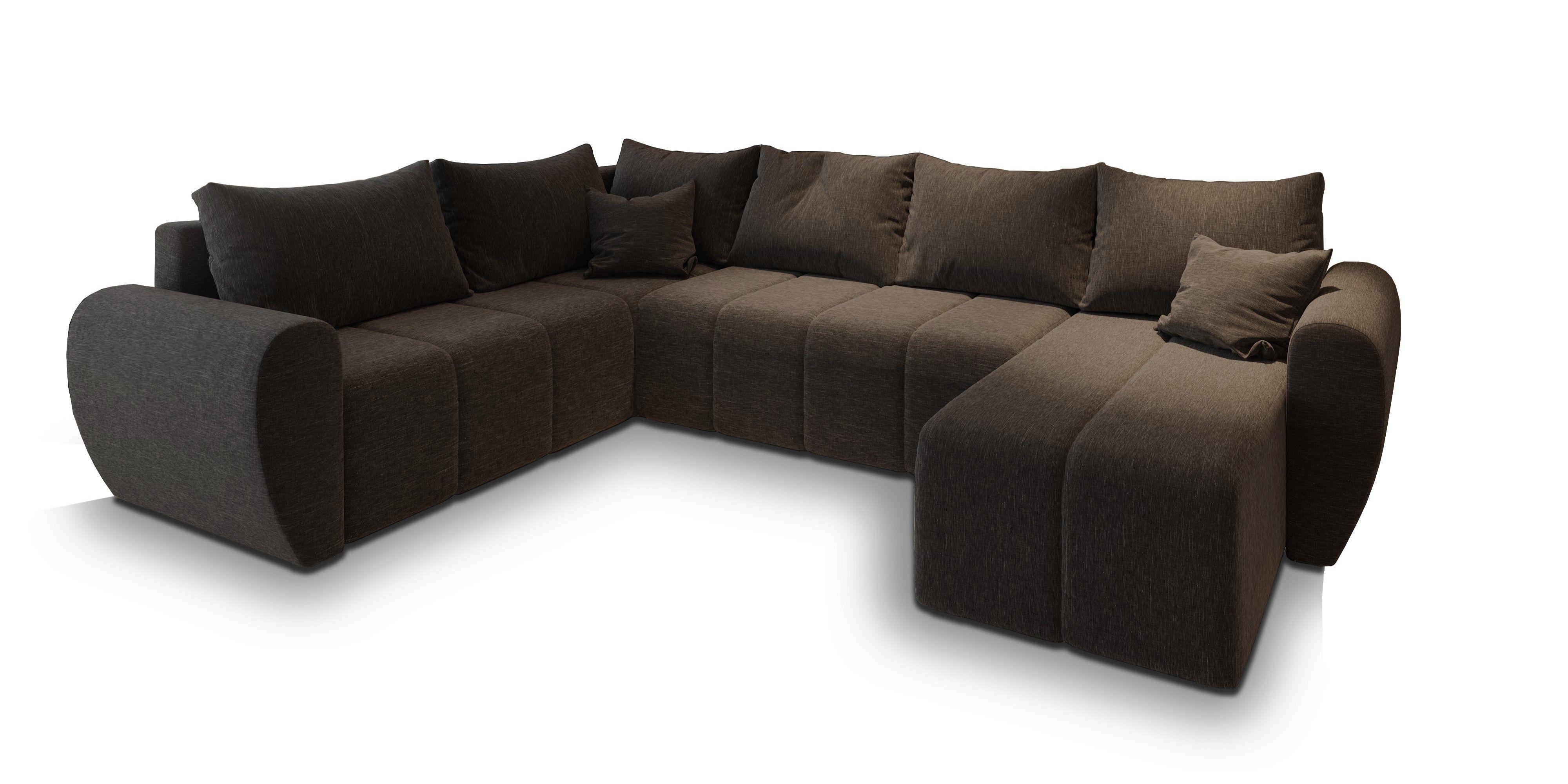 WOHNLANDSCHAFT MADISON XL L-S Braun Dünner Stoff mit Schlaffunktion - Schwarz/Braun, Holz/Kunststoff (303/82/208cm) - MASSENO