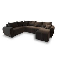 WOHNLANDSCHAFT MADISON XL L-S Braun Dünner Stoff mit Schlaffunktion - Schwarz/Braun, Holz/Kunststoff (303/82/208cm) - MASSENO
