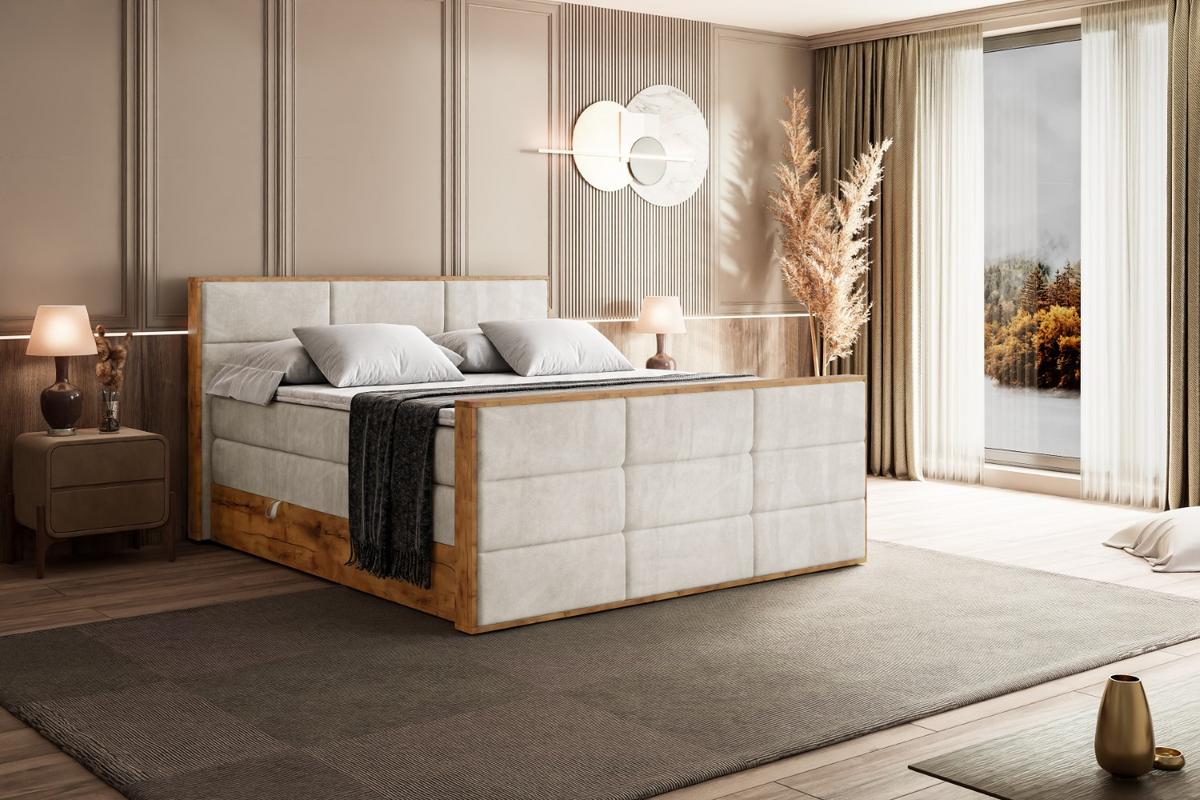 BOXSPRINGBETT mit Matratze H3|H4 und Lattenrost - LOLLI1-Z KING-160x200 - Beige Casablanca - Beige, Holzwerkstoff (160/200cm) - ALTDECOR