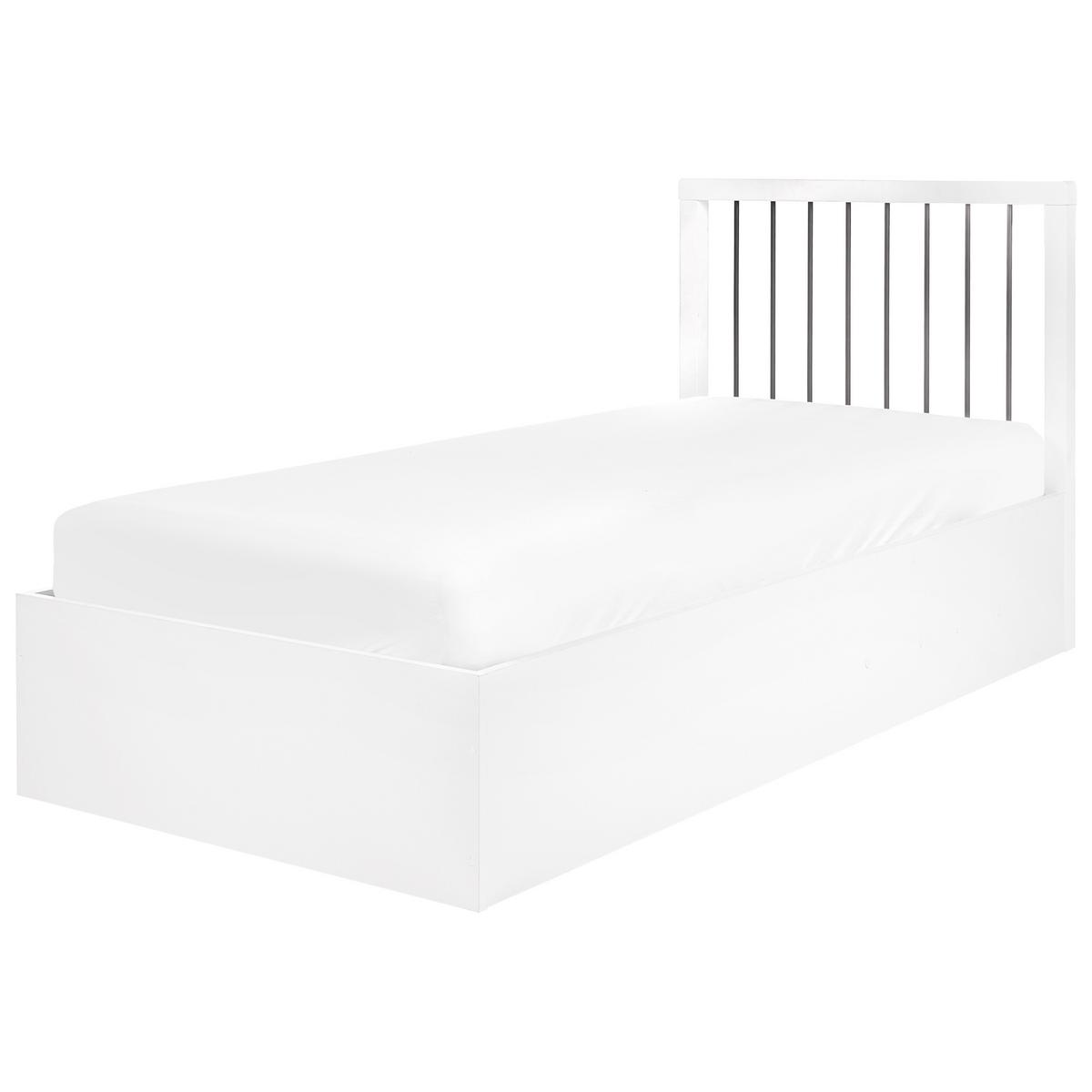 BETT mit Stauraum 90/200 cm MDF-Platte Cremeweiß Rouvillers - Creme, Holz (90/200cm) - Beliani