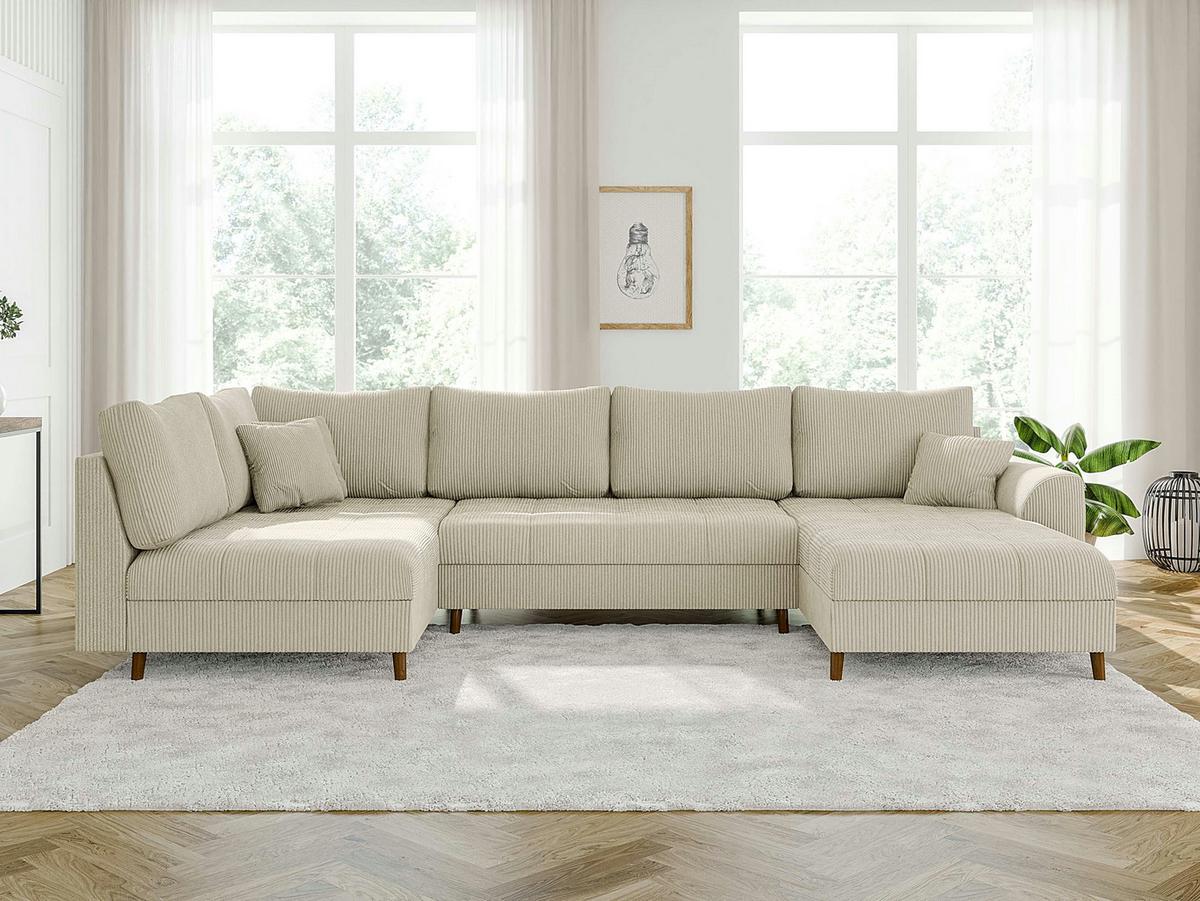 WOHNLANDSCHAFT Alma Beige Cord - Ottomane rechts - Beige/Braun, Holz/Textil (310/81/161cm) - S-Style Möbel