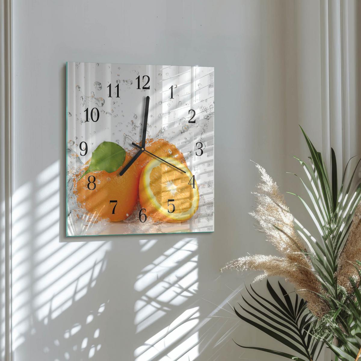 WANDUHR aus Glas 30x30 cm - Orangen - Orange, Glas (30/30/0.4cm) - TULUP