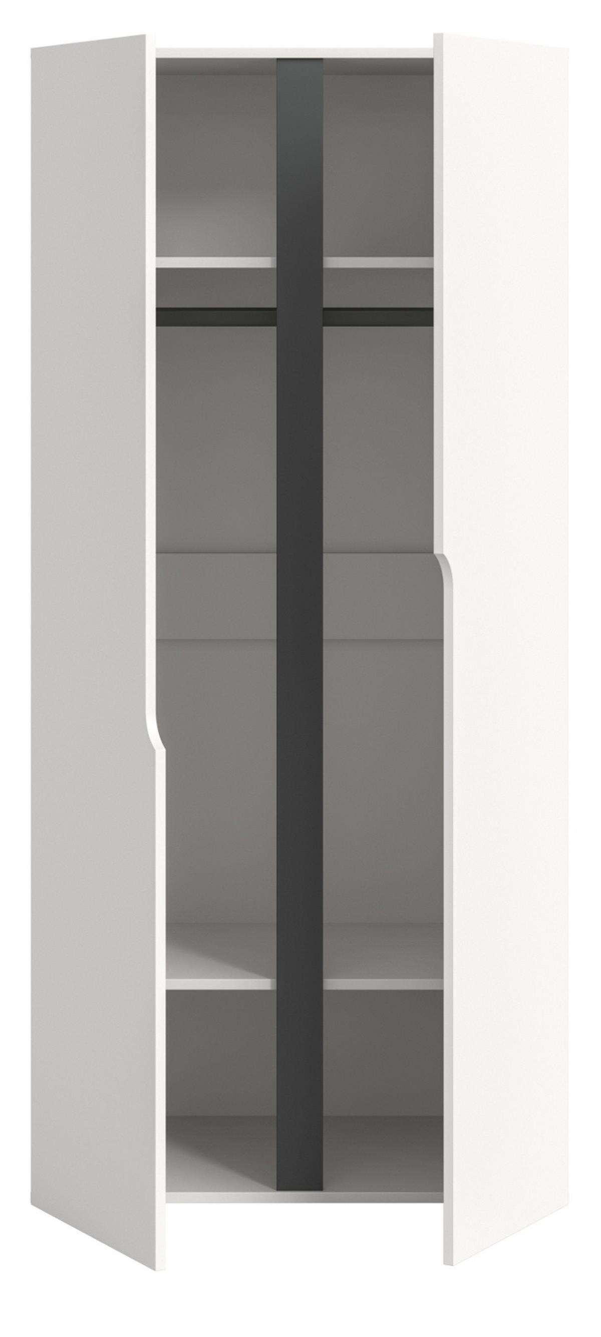 KLEIDERSCHRANK weiß, grau 81 x 176 cm, Drehtürenschrank 2-türig - Schwarz/Weiß, Holzwerkstoff/Kunststoff (81/176/51cm) - Inn.Furn