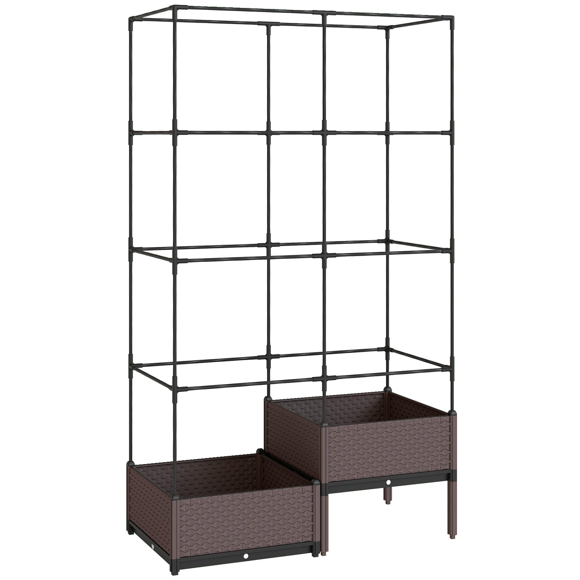 HOCHBEET Pflanzkasten mit Rankgitter, Abflusslöchern, Pflanzkübel aus Kunststoff - Schwarz, Metall (50/174/100cm) - Outsunny