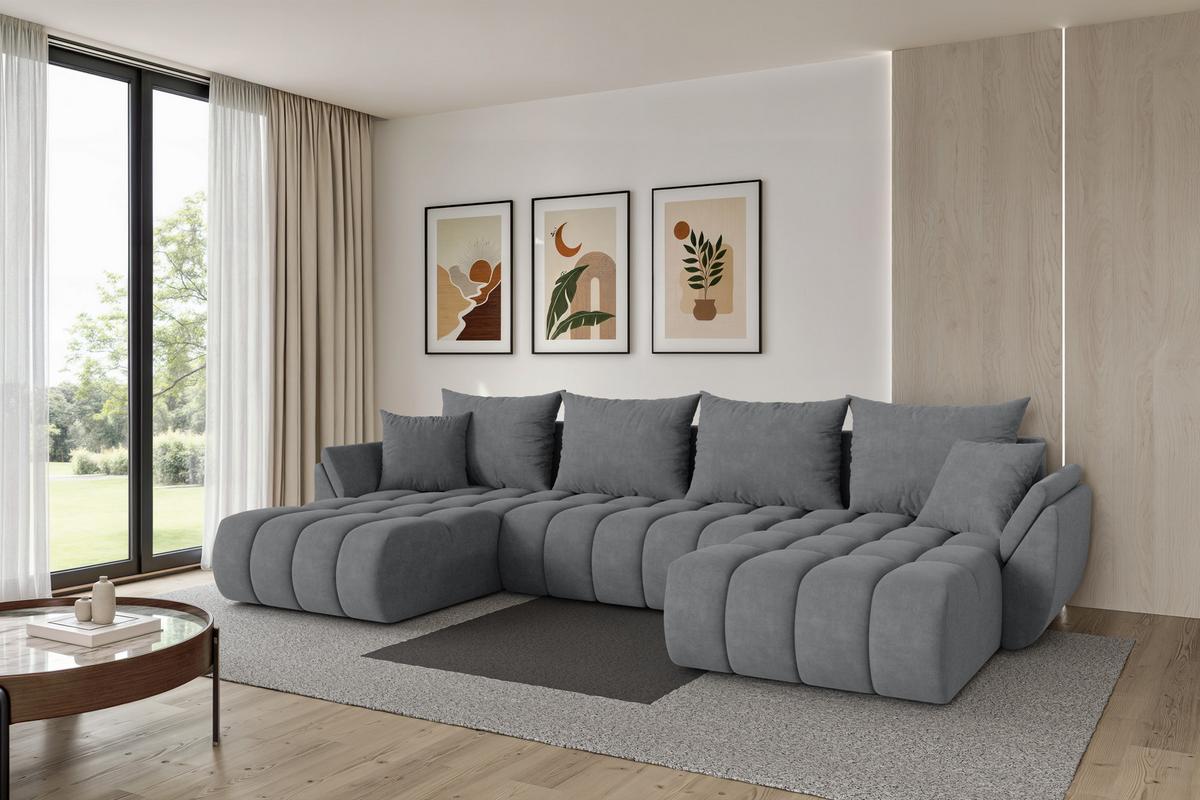 WOHNLANDSCHAFT mit Schlaffunktion und Bettkasten TOKO-U-v1 378x194x86 Grau Velours - Taupe/Schwarz, Holzwerkstoff/Kunststoff (378/86/194cm) - ALTDECOR