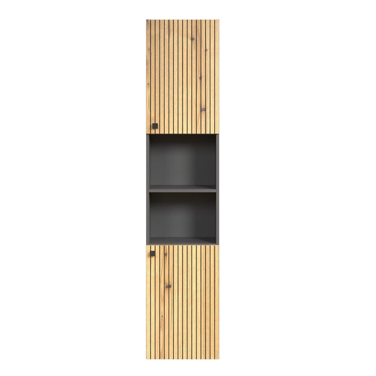 BADEZIMMERSÄULE mit Rillen, 2 Türen und 2 Fächern - purebliss 112/15/44,5 cm - Eichefarben, Holzwerkstoff (40/186/31cm) - Trendteam