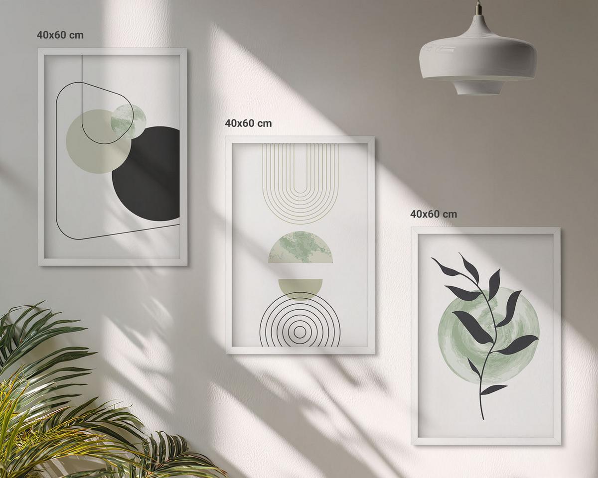 BILDER SET 3er Set - 40x60 cm Weißer Rahmen - Abstrakte Pflanzenformen - Weiß, Kunststoff (40/60cm) - TULUP