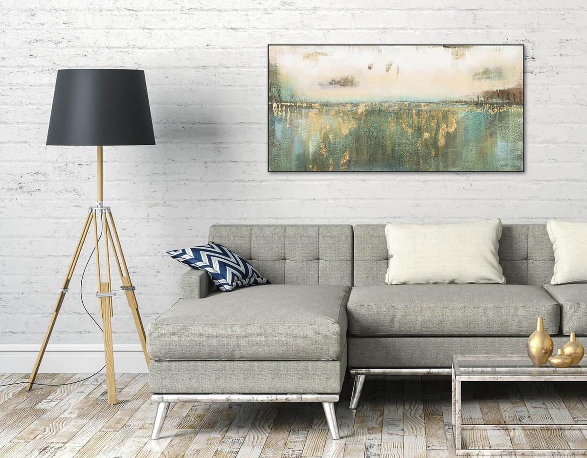 ÖLGEMÄLDE 120/60 cm - Türkis/Beige, Holz/Textil (120/60cm) - KUNSTLOFT