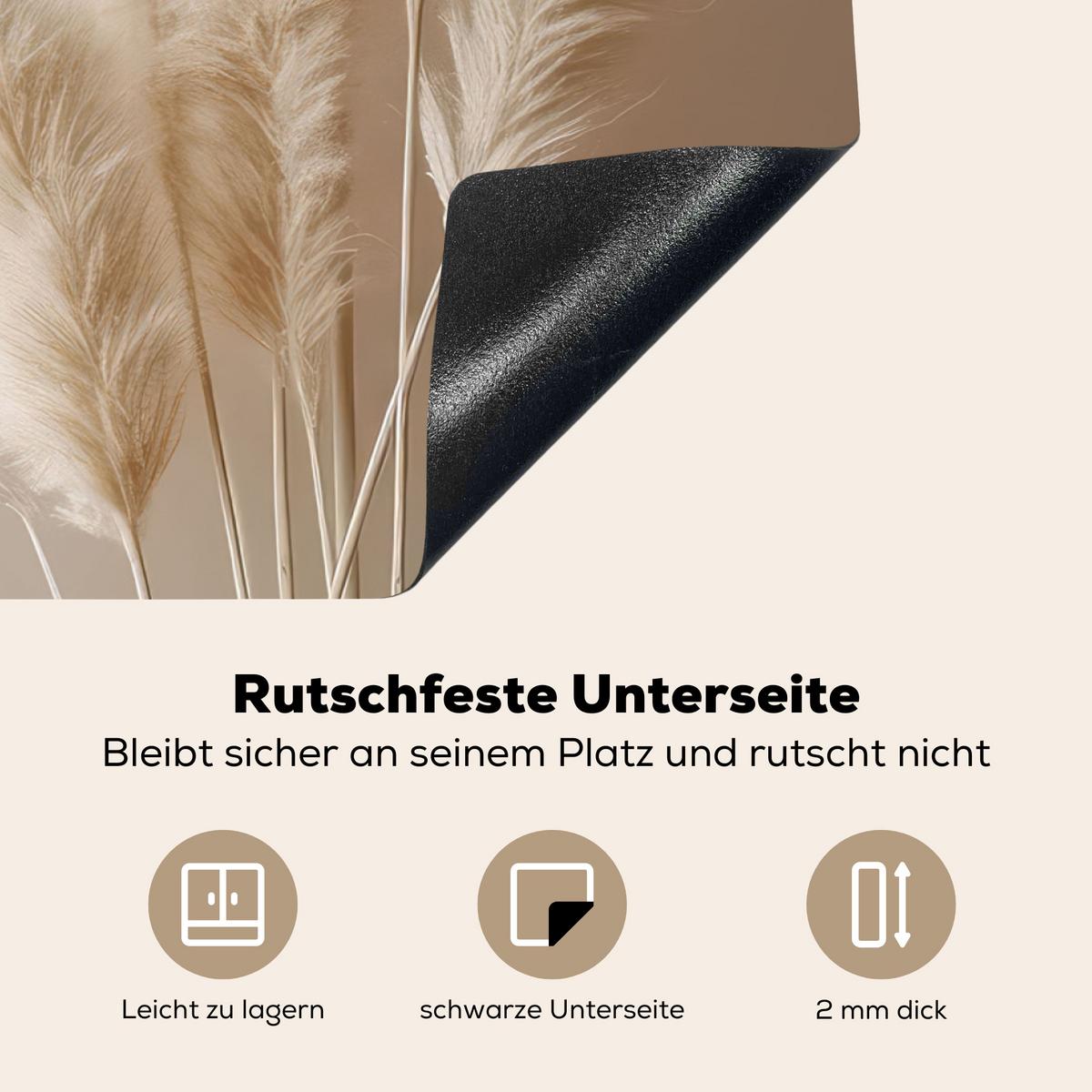 HERDABDECKPLATTE Pampasgras - Federn - Pastell - Weiß Herdabdeckung Induktionsfeld 75x52 cm - Creme, Kunststoff (75/52/0.2cm) - MuchoWow