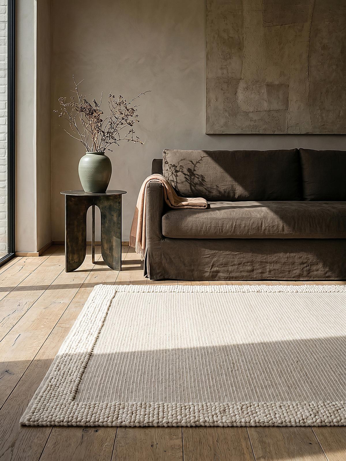 WOLLTEPPICH MOAT, mit Bordüre, Beige-Natur, 80 x 150 cm - Beige, Textil (80/150cm) - KADIMA DESIGN