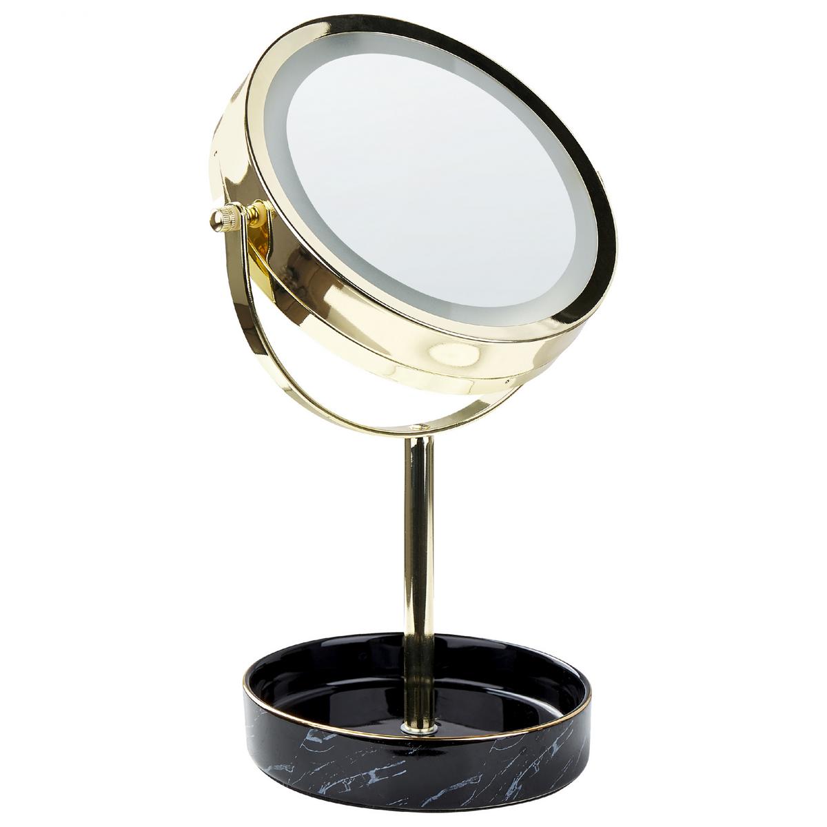 KOSMETIKSPIEGEL gold/schwarz mit LED-Beleuchtung 26 cm Savoie - Goldfarben/Schwarz, Metall (20/34/15cm) - Beliani