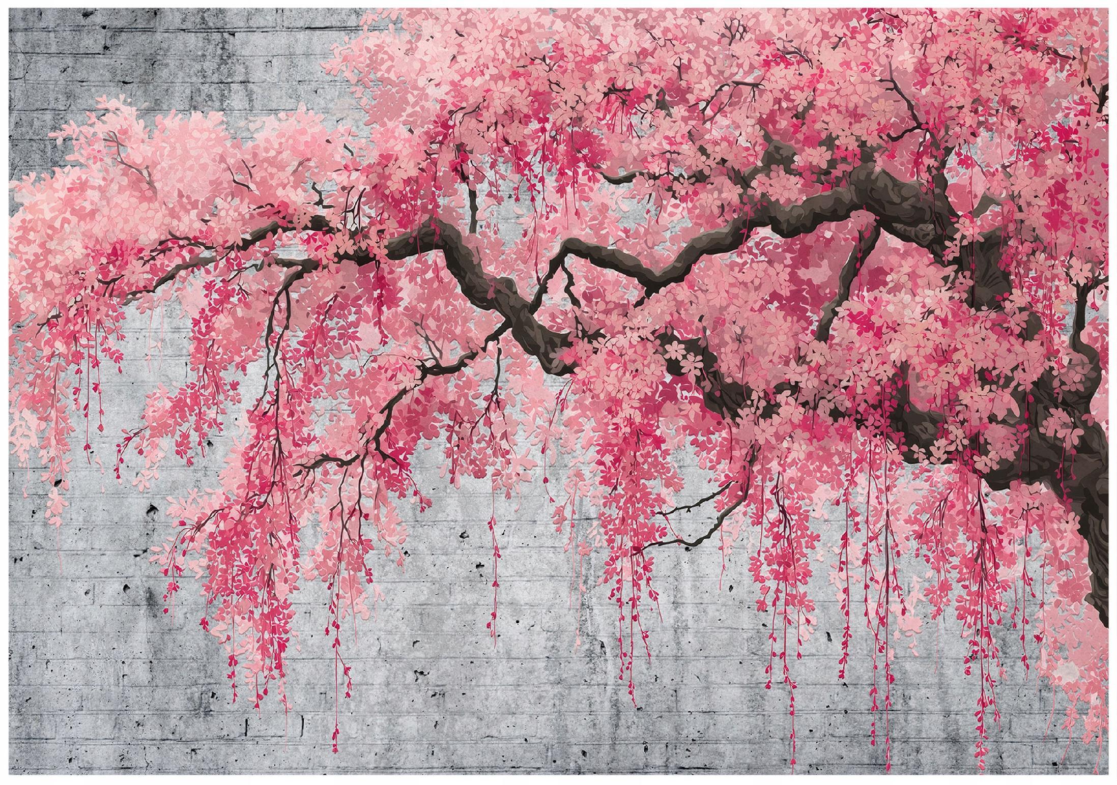 FOTOTAPETE Baum Beton Rosa 350x250 cm - Multicolor, Papier (350/250cm) - Wallarena