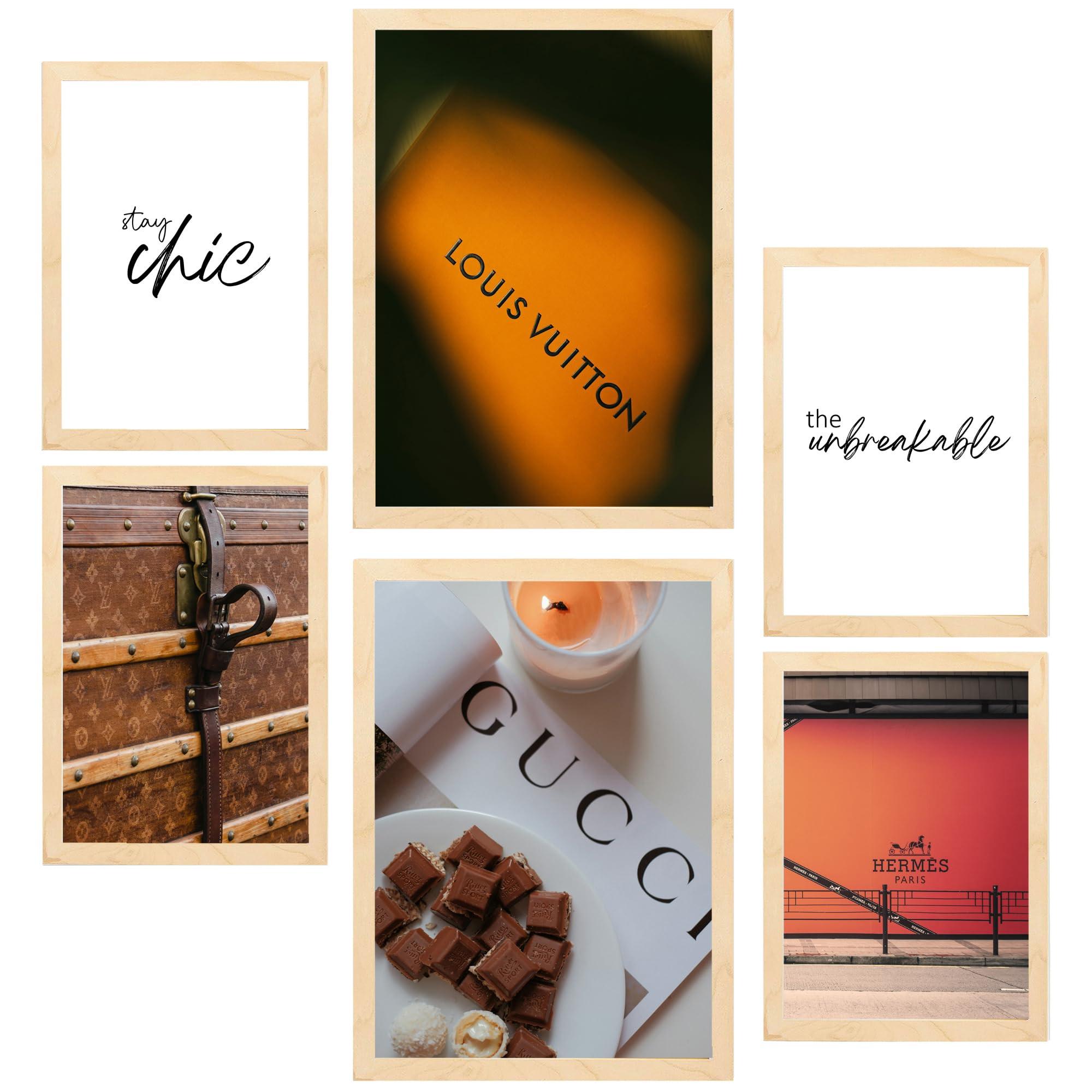 POSTER Set Mit 6 Modemarken A3 & A4 Rahmen Aus Hellem Holz - Beige, Papier (29/3cm) - Nacnic