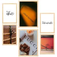POSTER Set Mit 6 Modemarken A3 & A4 Rahmen Aus Hellem Holz - Beige, Papier (29/3cm) - Nacnic