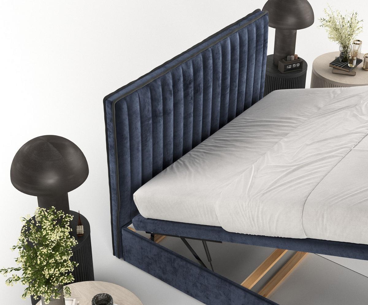 POLSTERBETT Keva mit Stauraum 120/200 cm Marineblau im Lotta Stoff - Schwarz/Dunkelblau, Holz/Holzwerkstoff (120/200cm) - AltaBeds