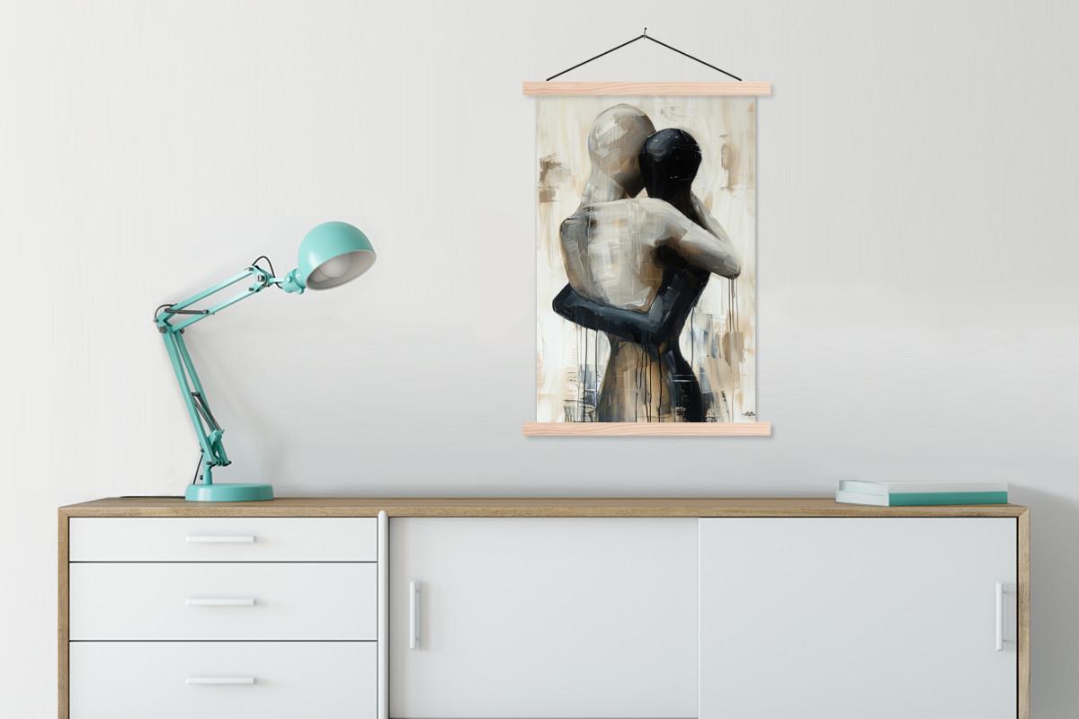 POSTER MIT MAGNETLEISTEN Abstrakt - Liebe - Schwarz und weiß - Modern Wandbild Schlafzimmer 60x90 cm - Schwarz, Textil (60/90/0.15cm) - MuchoWow
