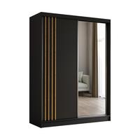 KLEIDERSCHRANK mit Spiegel-Schiebetüren und Aluminium-Leisten - NALLA - 160 cm Schwarz+Schwarz+Artisan - Anthrazit/Eiche Artisan, Holzwerkstoff (160/216/61cm) - ALTDECOR