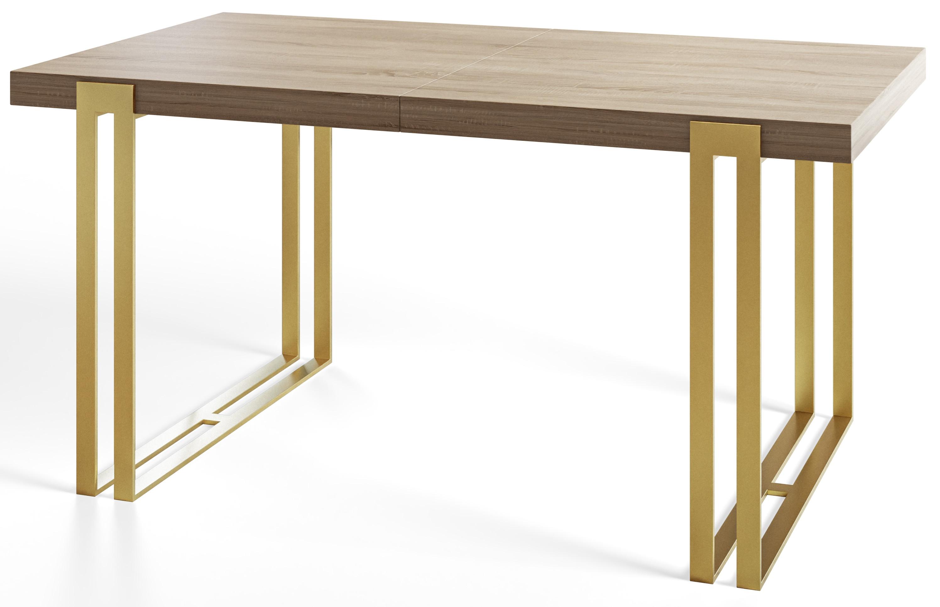 RECHTECKIGER Esszimmertisch ROSA, ausziehbarer Tisch, Größe: 160-260X90X77 cm, Wohnzimmertisch Farbe: SONOMA, mit Metallbeinen in Farbe Gold - Goldfarben/Sonoma Eiche, Holzwerkstoff (160/90/77cm) - Alpi-Möbel