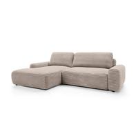 ECKSOFA OSSO Beige Velours-Stoff mit Schlaffunktion - Beige, Holz (264/162cm) - MASSENO