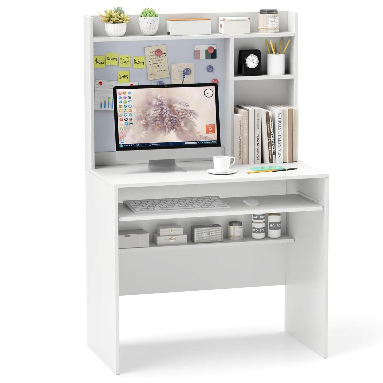 COMPUTERTISCH weiß - Weiß, Holzwerkstoff (50/89/138cm) - COSTWAY