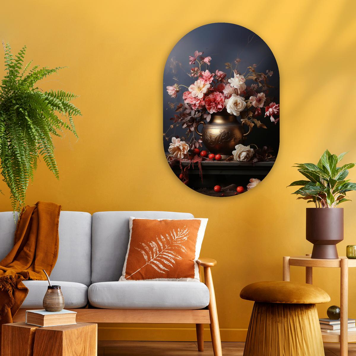 WANDBILD Stilleben - Blumen - Rosen - Blumenstrauß - Vase Wanddeko Schlafzimmer 60x90 cm - Dunkelbraun, Kunststoff (60/90cm) - MuchoWow