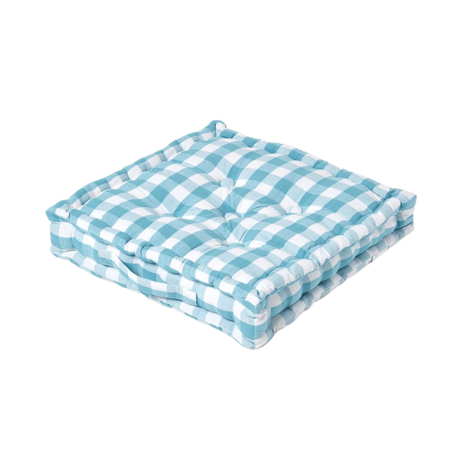 SITZKISSEN blau-weiß kariert 40/40/8 cm - Blau, Textil (40/40/8cm) - Homescapes