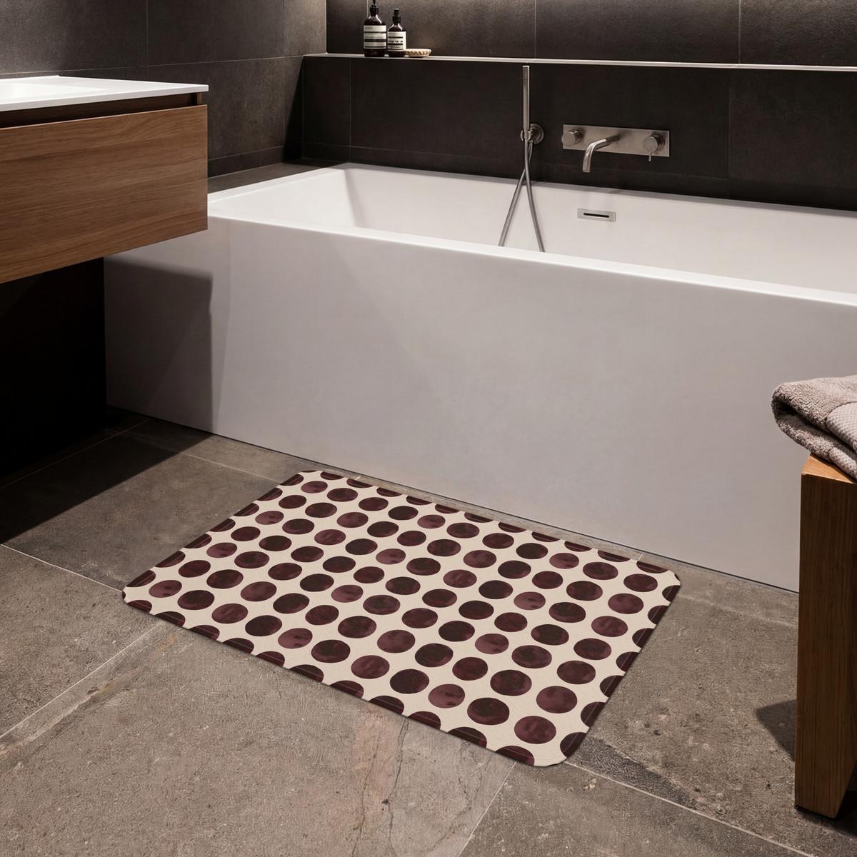 BADEMATTE Polka dots - Muster - Braun 80x50 cm - Bordeaux, Textil (80/50cm) - OnlyWow