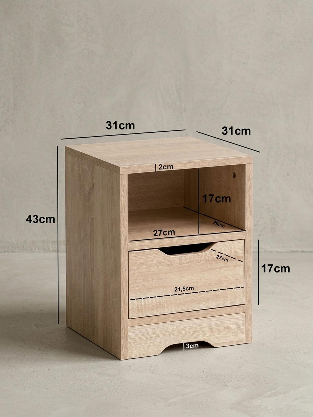 NACHTTISCH Modern Schublade Ablage Kratzfest ILM, Beige 31x31x43 cm - Beige, Holz (31/43/31cm) - KADIMA DESIGN