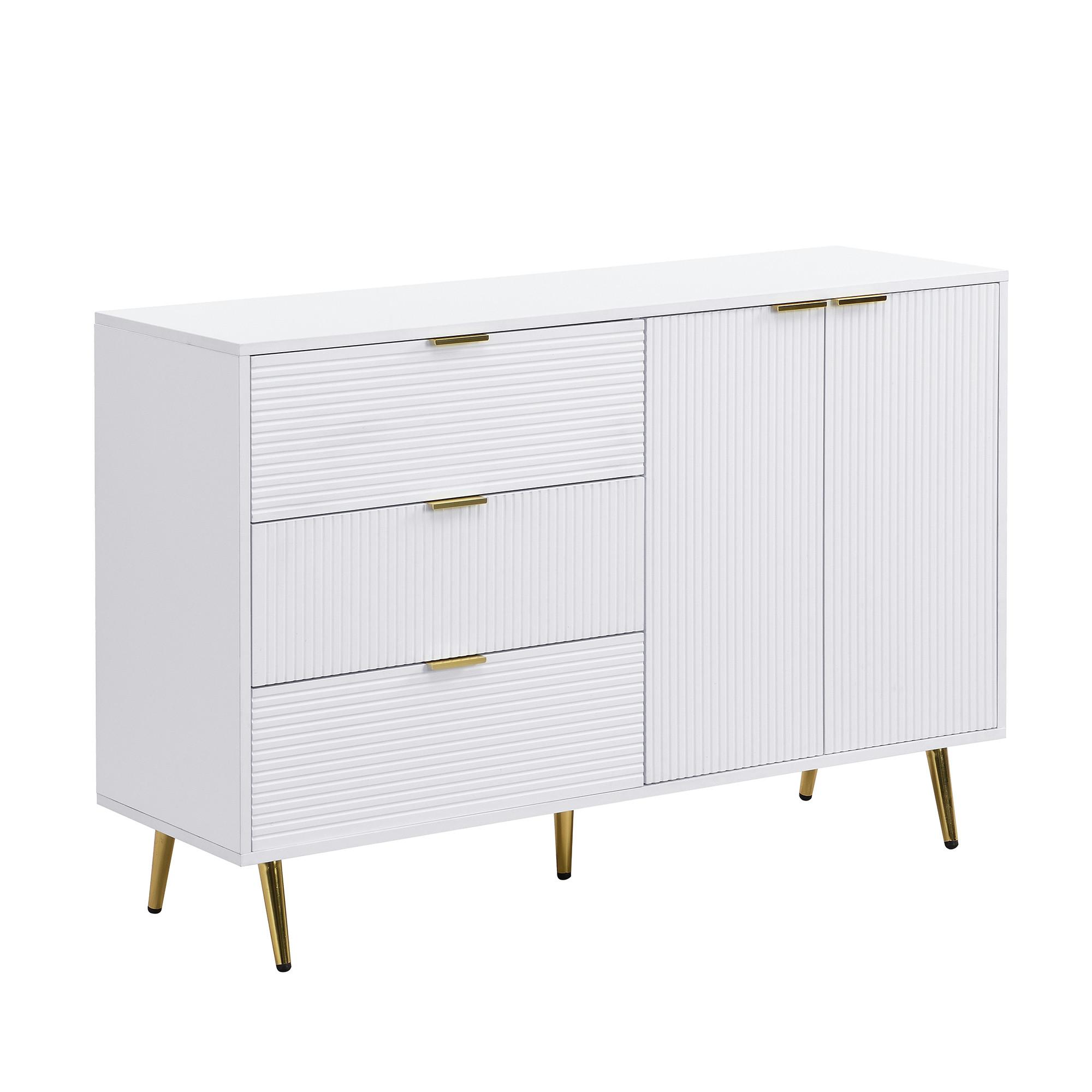 SIDEBOARD weiß & wellen-design mit 3 schubladen & 2 türen - Weiß, Holzwerkstoff (120/80.5/38cm) - Urban Meuble