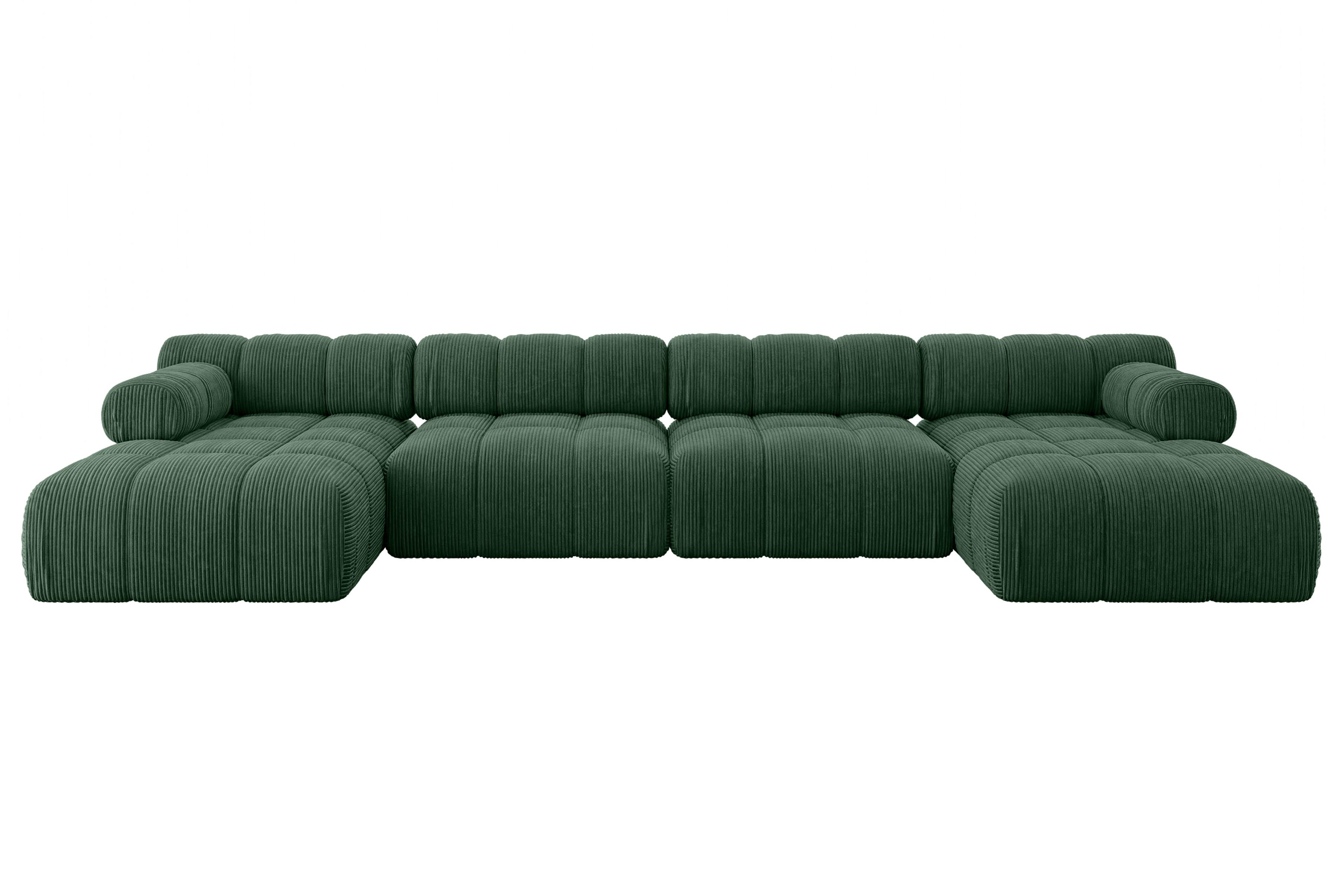 WOHNLANDSCHAFT modulares Sofa Tesso-U2 - 380x160x70 cm Grün Cord - Grün, Holzwerkstoff/Textil (380/70/160cm) - ALTDECOR