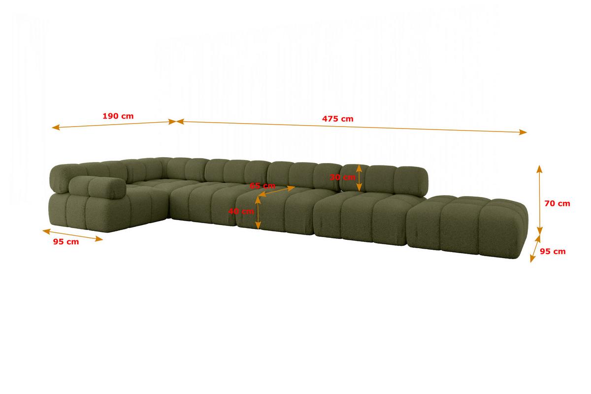 ECKSOFA modulares Sofa Felto-L3 - 475x190x70 cm Grün Bouclé - Grün, Holzwerkstoff/Textil (475/190cm) - ALTDECOR